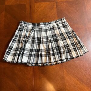 TRIPP NYC Womens XS Black White Plaid Pleated Flared Mini Skirt Punk Goth
